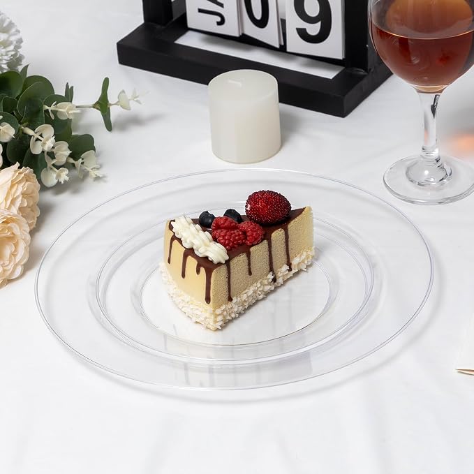 Bestluck 200PCS Clear Plastic Plates, Clear Disposable Plates for 100 Guests, 100 Dinner Plates 10.25 inch & 50 Dessert Plates 7.5 inch for Party, Graduation, Wedding