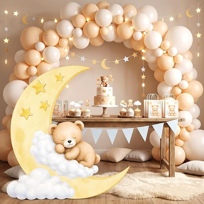 4ft Bear Baby Shower Decorations, Large Moon and Bear Cardboard Cutout Cute We Can Bearly Wait Theme Photo Booth Prop for Birthday Gender Reveal Party Supplies Outdoor Indoor