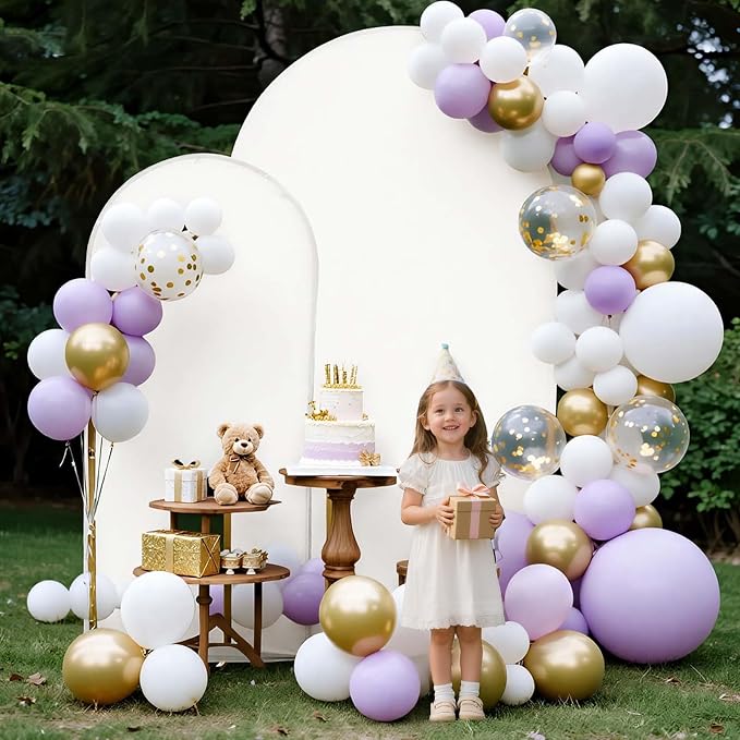 VEVOR Arch Backdrop Stand, Set of 2, 7.2 ft and 6 ft, Stable Structure, Easy Assembly, Gold Metal Arch Backdrop Stand with Cover for Wedding, Birthday Party, Celebration, and Ceremony Decoration