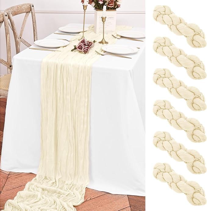 6 Pack Ivory Table Runner 10FT Long Cheesecloth Table Runner Cheese Cloth Gauze for Wedding Party Birthday Decoration-Ivory