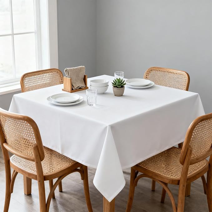 8 Packs White Table Cloth 60x60 Inch for Square Tables, Wrinkle Resistant Polyester Fabric Tablecloth Washable Rectangular Table Covers for Dining Wedding Party Buffet