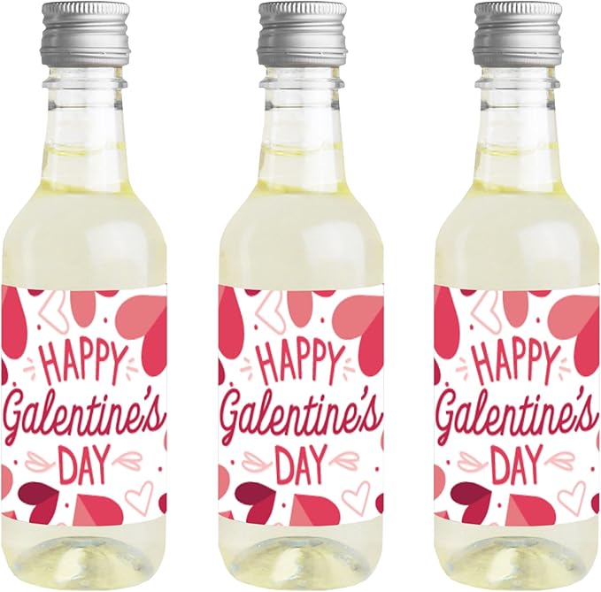 Big Dot of Happiness Happy Galentine’s Day - Mini Wine and Champagne Bottle Label Stickers - Valentine’s Day Party Favor Gift for Women and Men - Set of 16