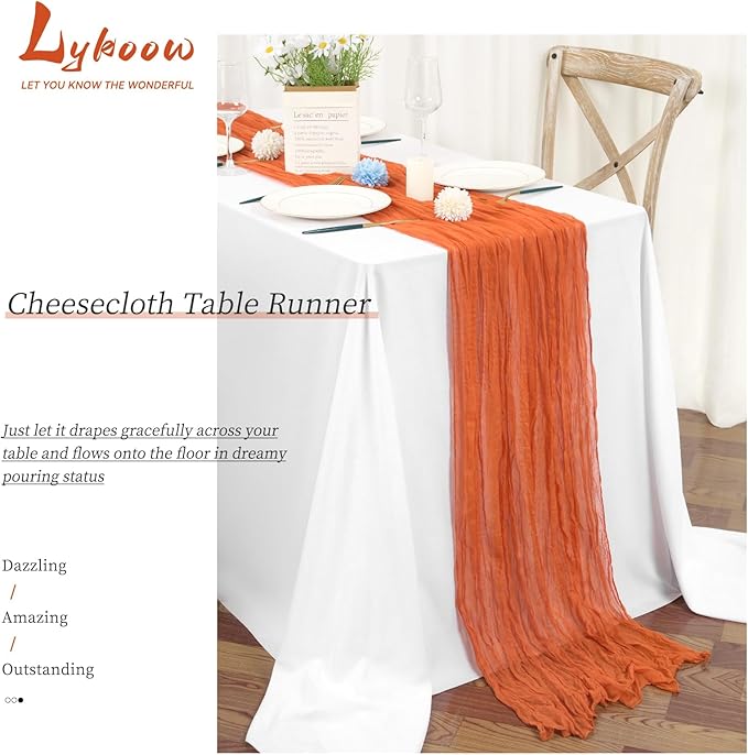24 Packs Orange Table Runner, Charming Cheesecloth Table Runner 17 x 108inch, Gauze Boho Wedding Decoration Rustic Sheer Fabric Cheese Cloth Table Runners for Wedding Party Bridal Shower