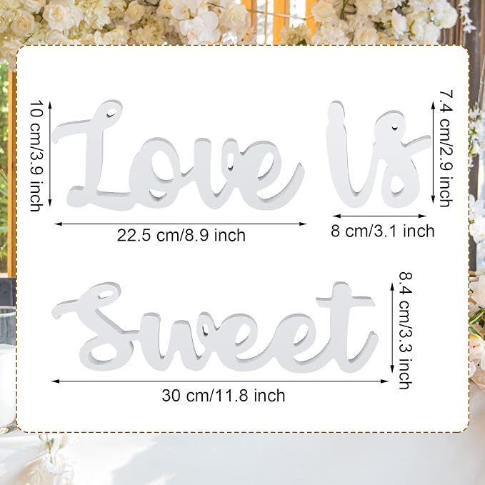 Love Is Sweet Table Decor Hollow Sign Wooden Love Is Sweet Sign for Dessert Table Freestanding Wood Is Wooden Letter Top for Wedding Shelf(White)