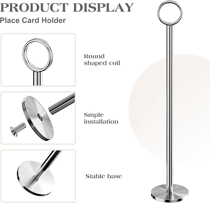 Urban Deco 12PK Table Number Holders Place Card Holders 12 Inch Table Card Holders Steel Card Holders for Photos, Food Signs, Memo Notes, Weddings, Restaurants, Birthdays (Silver)