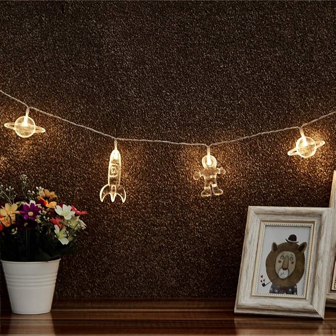 AceList 50 LED Children's Room LED String Light Astronaut Spaceship Rocket Pendants Holiday Party Lights Wall Window Nursery or Kids Room Decor Wedding Around The Party Christmas (Warm White)