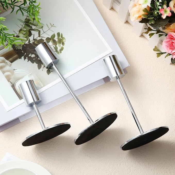 Sieral Candle Holders Bulk Taper Candlesticks Holders Set Modern Decorative Metal Candelabras for Wedding Anniversary Home Dinning Table Centerpiece Xmas Party Decor(Silver,15 Pcs)