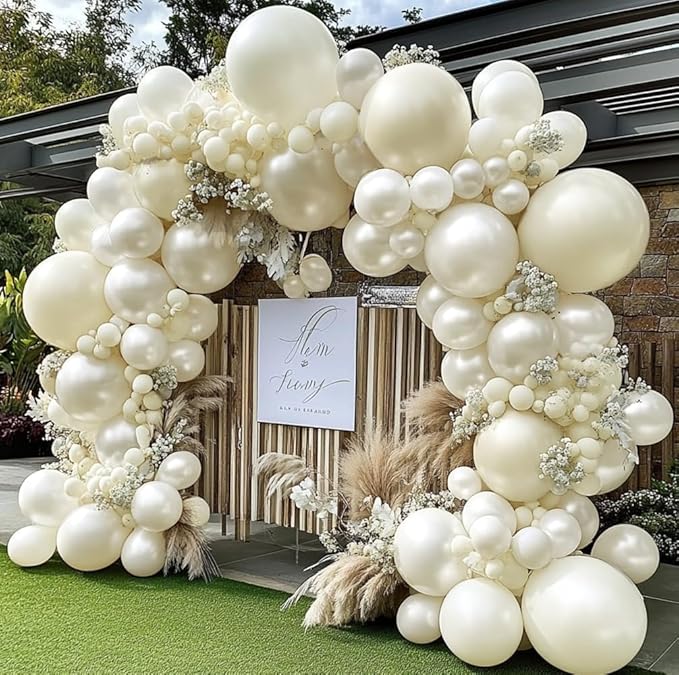 Pearl White Balloon Arch Double Stuffed Pearl White Sand Balloon Garland Kit Ivory Cream Beige Balloons Different Sizes for Birthday Baby Shower Bridal Shower Wedding Baptism Party Decor