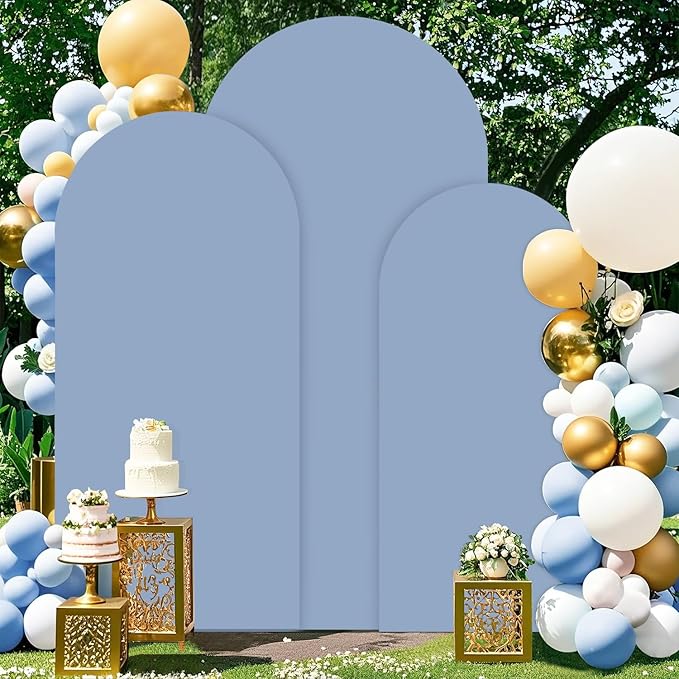 Dusty Blue Wedding Arch Cover Set of 3 Spandex Fitted Arch Stand Covers 5ft 6ft 7ft Balloon Arched Cover Stretchy Backdrop Chiara Arch Backdrop Covers for Baby Shower Wedding Ceremony Party Events