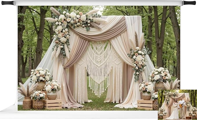 Kate Spring Backdrops Boho Outdoor Photography Backdrop Wedding Photo Booth,10x6.5ft