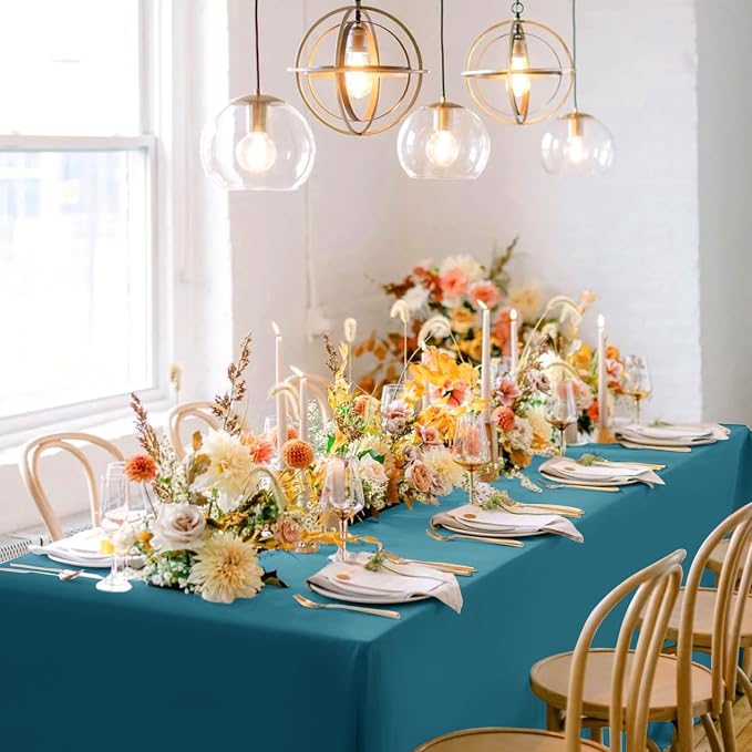 sancua Rectangle Tablecloths 6 Pack - 90x156 Inch - Teal Washable Fabric Cloth Table Cloth, Large Reusable Polyester Table Covers for Wedding, Party, Birthday, Banquet
