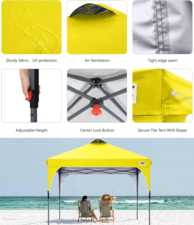 ABCCANOPY Outdoor Pop up Canopy Tent, 10x10 Instant Portable Canopy for Camping, Beach, Backyard,Yellow