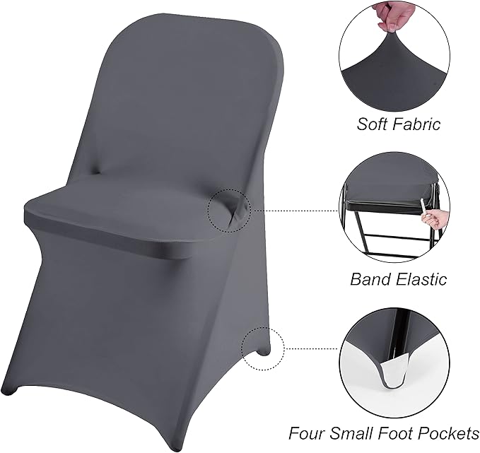 magalo 12 Pack Gray Spandex Folding Waterproof Chair Cover, Stretch Chair Cover Protector for Wedding, Party, Dining Banquet and Other Special Events
