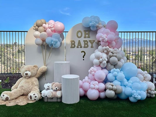 Boho Gender Reveal Balloon Garland Double Stuffed Pink Blue Nude Balloon Arch Kit Different Size 5'' 12'' 18'' Pastel Balloon for Gender Reveal Oh baby Birthday Party Decoration