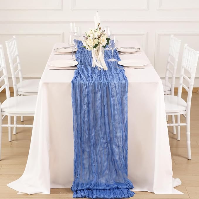 8 Pack Blue Cheesecloth Table Runner 120 Inch 10FT Gauze Cheese Cloth for Football Theme, Baby Shower, Coastal Style, Retro Decoration, Farmhouse