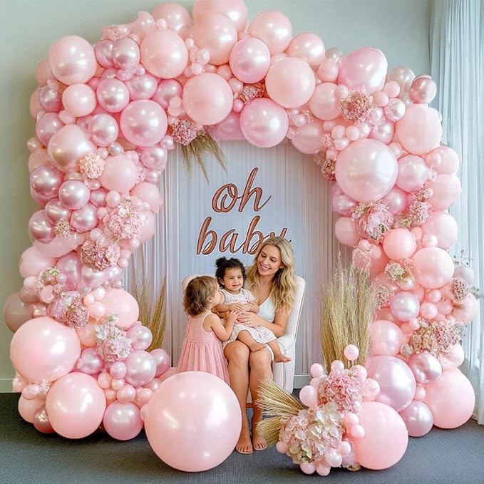 Pearl Pink Balloon Arch Kit Double Stuffed Light Pastel Pale Pink Balloons Different Sizes 18/12/10/5 inch Balloon Garland for Birthday Baby Shower Wedding Bridal Shower Mother's Day Party Decorations