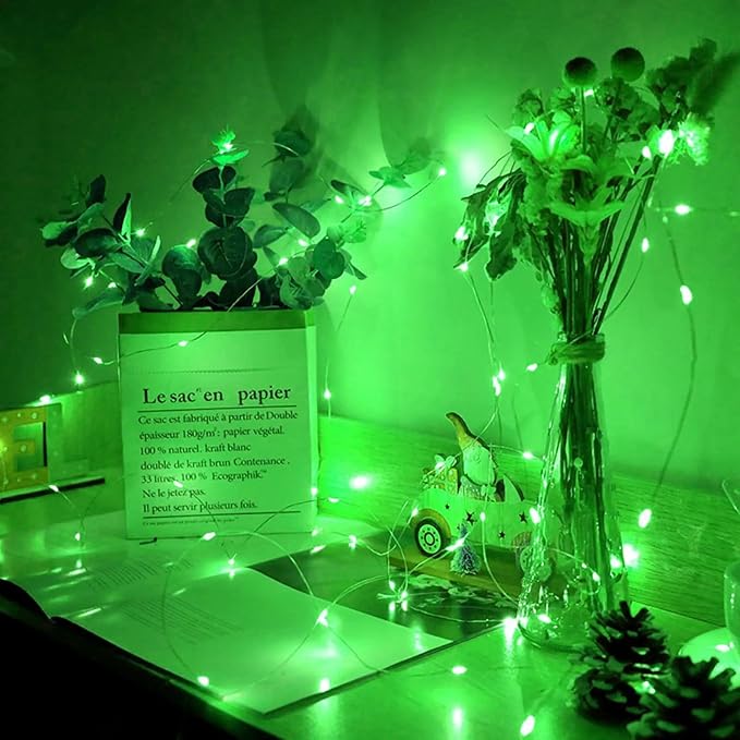 24 Pack Green Fairy Lights 7Ft 20 LED Twinkle String Lights 3 Modes Battery Operated Waterproof Firefly Starry for Mason Jar Table Centerpieces Halloween Christmas St. Patrick's Day