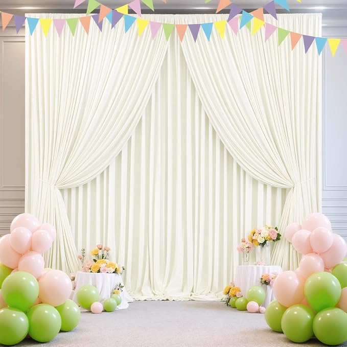 10x12 Ivory Backdrop Curtains for Wedding Party Wrinkle Free Backdrops Curtain Drapes Fabric Decorations Photo Back Drop Cloth for Baby Shower Photography Stage Reception 5ft x 12ft,2 Panels