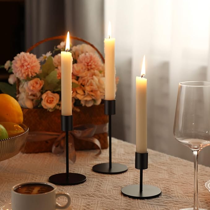 Sieral Candle Holders Bulk Taper Candlesticks Holders Set Modern Decorative Metal Candelabras for Wedding Anniversary Home Dinning Table Centerpiece Xmas Party Decor(Matte Black,24 Pcs)