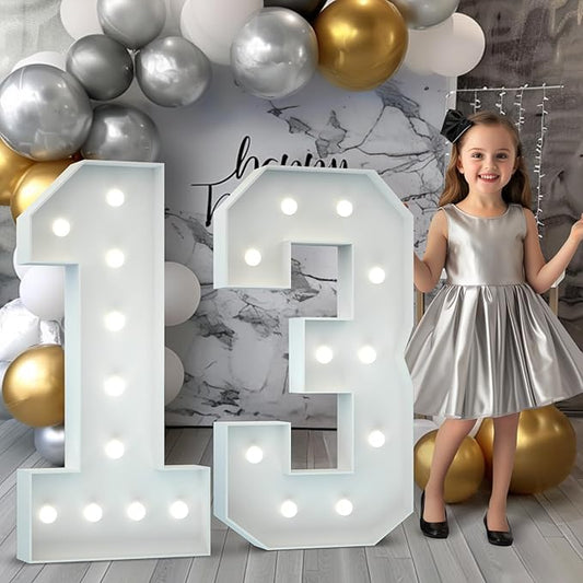 Marquee Numbers 4 Feet Tall: Large 13th Birthday Decorations for Her Him 4FT Light Up Numbers White Anniversary Party Decor Big Backdrop Foam Cardboard Number 13
