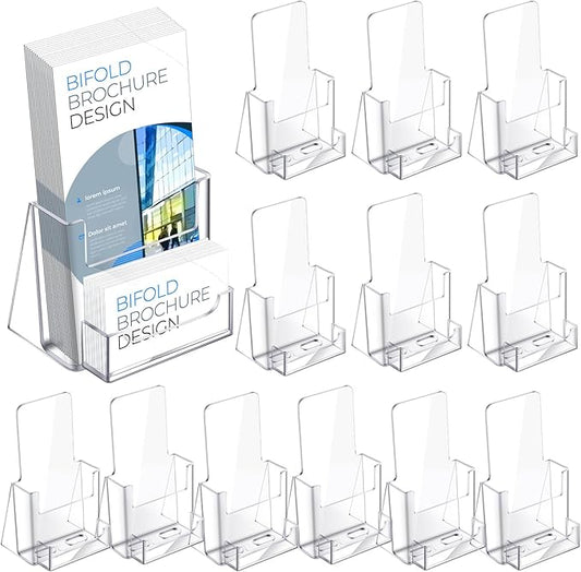 Wenqik Acrylic Brochure Holder with Business Card 4.1 Inch Rack Card Holder Pamphlet Display Stand Organizer for Menu Flyer Magazine Office Booklets(12 Pcs)