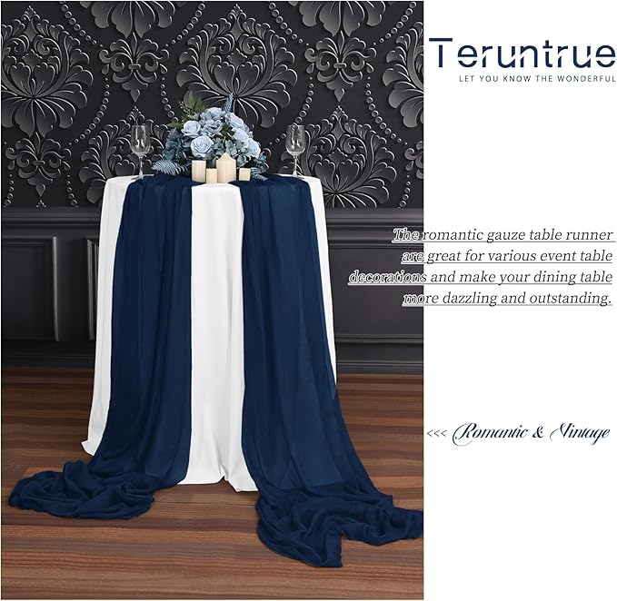 Teruntrue 24 Packs Navy Blue Cheesecloth Table Runner,10ft Rustic Gauze Boho Wedding Table Runner Decoration, Wedding Table Decor Sheer Table Runner for Wedding Party Bridal Shower Table