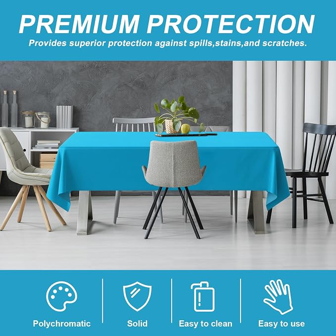 54IN X 160FT Plastic Table Cover Roll with Cutter Box, Cut to Size Plastic Table Cloths for Parties, Birthday, Disposable Tablecloth Roll for All Shape Tables (Turquoise, 54 Inch X 160 Feet)