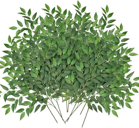 Artificial Italian Ruscus Greenery Stems, 50pcs Faux Green Leaf Garland Branches Hanging Greenery Spray for Wedding Bouquet,Arch,Table Centerpieces and Home Decor (50pcs)