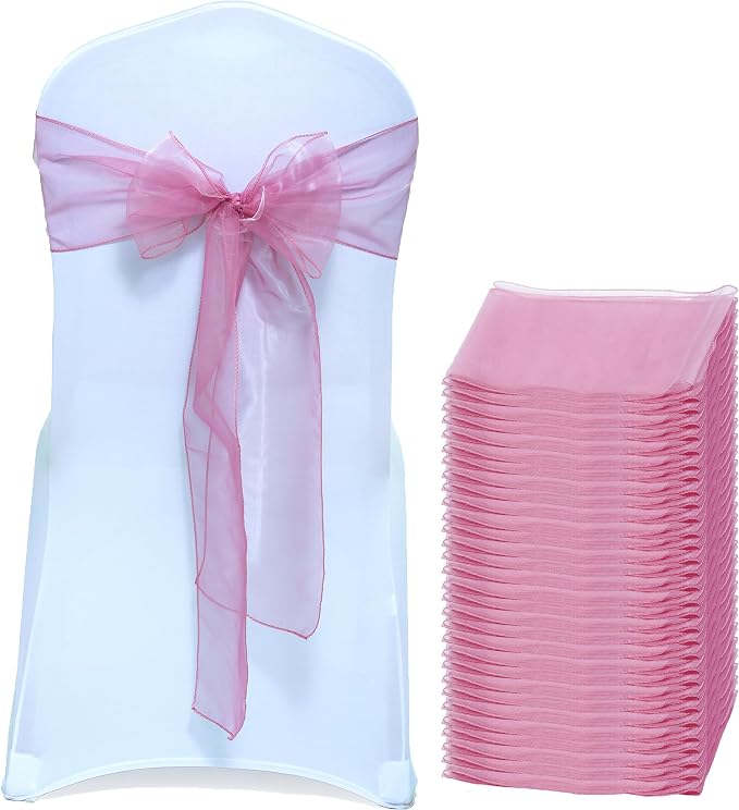 MDS® Pack of 300 Organza Chair Sashes for Wedding Decoration, Reusable Sheer Chair Bows for Banquet Chair Cover, Reception, Bridal Shower, Baby Shower, Birthday Party & Special Events - Dusty Pink
