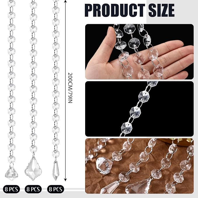 24 Pcs 79 Inch Clear Acrylic Crystal Garland Strands Hanging Crystal Strings Decoration Chandelier Beaded Chain Ornament Beaded Garland Curtain for Wedding Party Manzanita Tree Centerpiece