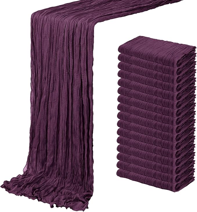 16 Pack Dark Purple Cheesecloth Table Runner 20 x 120 inch Gauze Table Runners 10 FT Long,Semi Sheer Boho Cheese Cloth Fabric Table Runner Bulk for Party,Wedding,Baby Shower,Bridal Shower Decoration