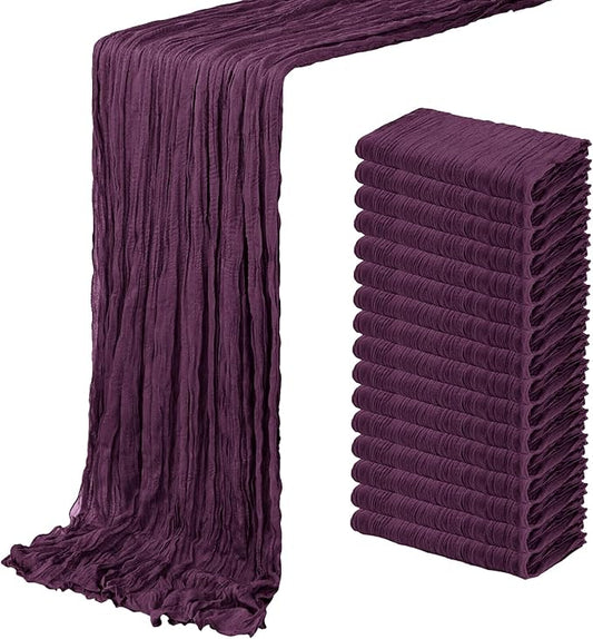 16 Pack Dark Purple Cheesecloth Table Runner 20 x 120 inch Gauze Table Runners 10 FT Long,Semi Sheer Boho Cheese Cloth Fabric Table Runner Bulk for Party,Wedding,Baby Shower,Bridal Shower Decoration
