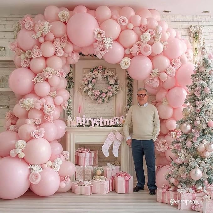 Double Stuffed Pink Balloon Garland Arch Kit Pastel Light Pink Balloons Different Sizes 18/12/5 Inch for Baby Shower Birthday Bridal Wedding Valentine Party