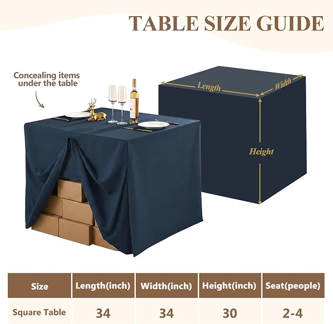 Shillance 4 Pack Navy Blue Square Tablecloth for 34x34 Inch Card Table Cover Waterproof Oil-Proof Spill-Proof Polyester Square Fitted Tablecloth for Wedding Parties Display Trade Show