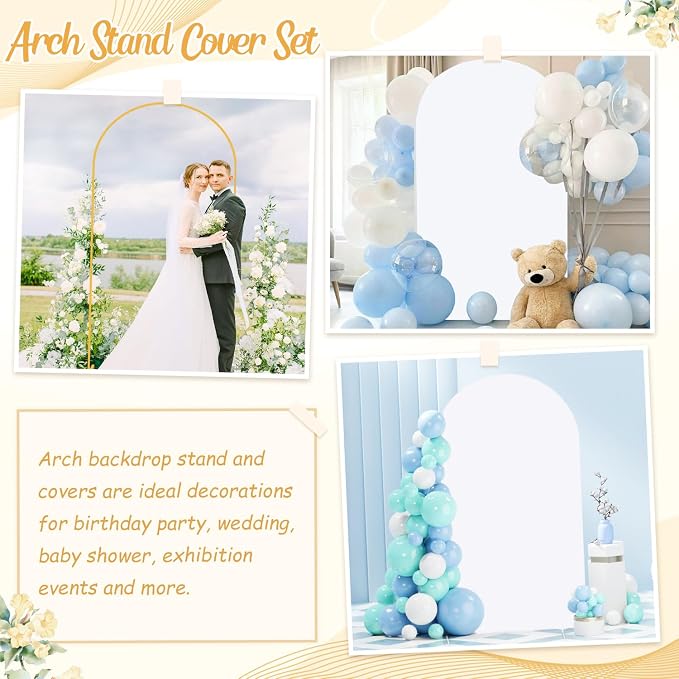 FANPROMS 7.2 FT Wedding Arch Stand and White Arch Cover Set Metal Arch Stand Frame with Spandex Arch Cover Balloon Arch Stand and Cover Set for Wedding Ceremony Birthday Party Event Decor