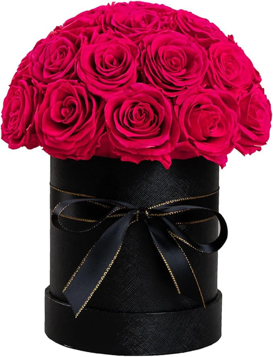 27 Preserved Flowers for Delivery Prime, Roses Dome Forever Flower Decor for Party Home Table Bedroom, Anniversary, Birthday, Wedding Gifts for Women Her (Hot Pink)