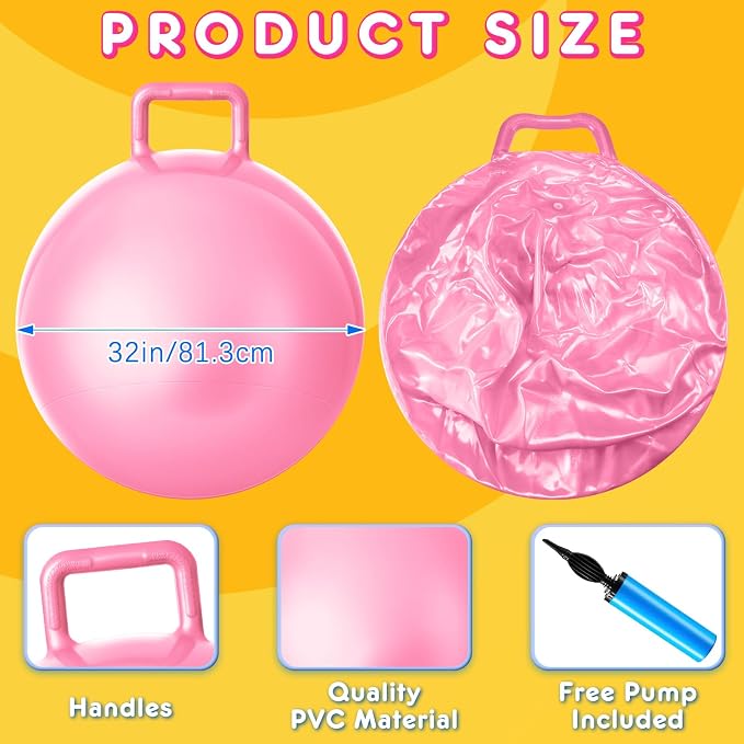 Lewtemi 6 Pcs Hopper Ball for Adults 32 Inch Jumping Hopping Inflatable Bouncing Ball with Handle and Air Pump for Indoor Outdoor Games Sport Exercise Fun Easter Basket Stuffers Gifts