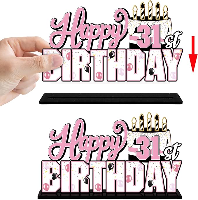 LINGTEER Happy 31st Birthday Pink Acrylic Table Topper Centerpieces Set - Cheers to 31 Years Old Birthday 31st Bday Party Gift Decorations.