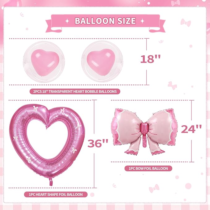 154 pcs Coquette Birthday Decorations,Pink Bow Decorations for Women,Happy Birthday Banner For Girl,Pink and White Balloon Arch Kit with Tablecloth Backdrop Cake Topper