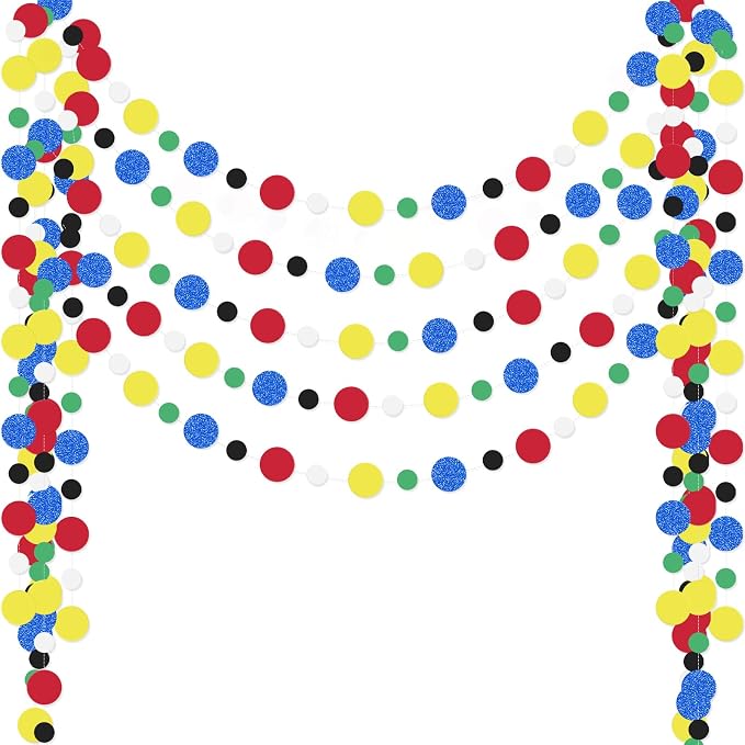 Outus 5 Pieces Colorful Circle Garland Banner Hanging Paper Dot Decorations for Classroom, Birthday Party, Baby Shower, Wedding Backdrop & Photo Booth Graduation Decor(Classic Color)