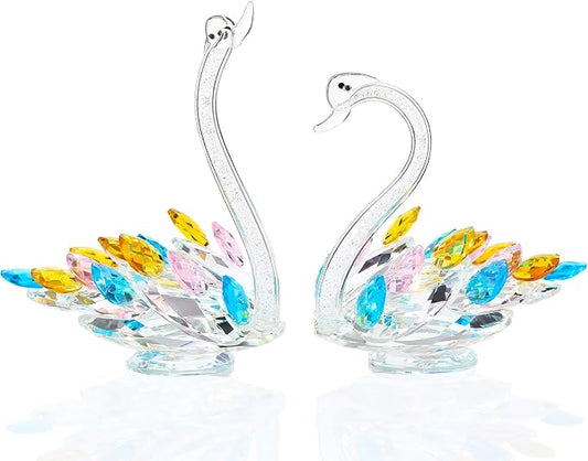 Ornalrist Set of 2 Crystal Colorful Swans Wedding Anniversary Romantic Gifts for Women, Parents - Mother's Day, Birthday Presents for Mom, Couple Swan Figurines Collectibles Home Decor