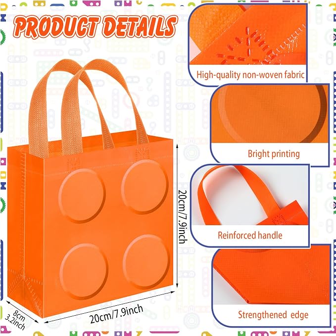 Sweetude 40 Pcs Building Blocks Brick Gift Party Favor Bags with Handle, Non Woven Goodie Bags Birthday Favor for Birthday Baby Shower Packaging Supplies