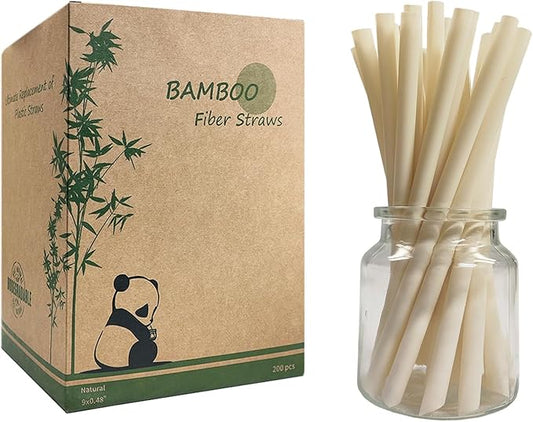 Extra Wide Bamboo Smoothie Boba Straws, 200 Pack Disposable Drinking Straws Biodegradable Bamboo Boba Straws Made of Natural Plant Based Fiber - Durability 9 in x 0.5 in Hot and Cold Drinking