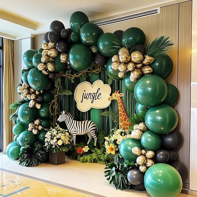 Black Green Gold Balloon Garland Double Stuffed Forest Dark Green Balloons Black Gold Balloon Arch Kit for Graduation Birthday Jungle Baby Shower Wedding Prom Camo Army Party Decorations