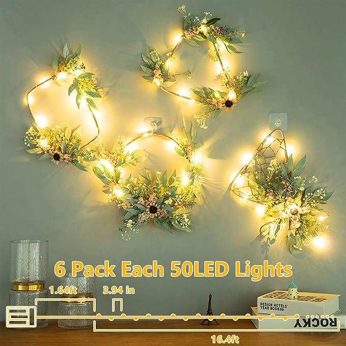 YEGUO Fairy Lights Battery Operated, 6 Packs Each 16ft 50 LED String Lights, Christmas MIni Lights Indoor for Bedroom Wedding Party Holiday Gift(Warm White)