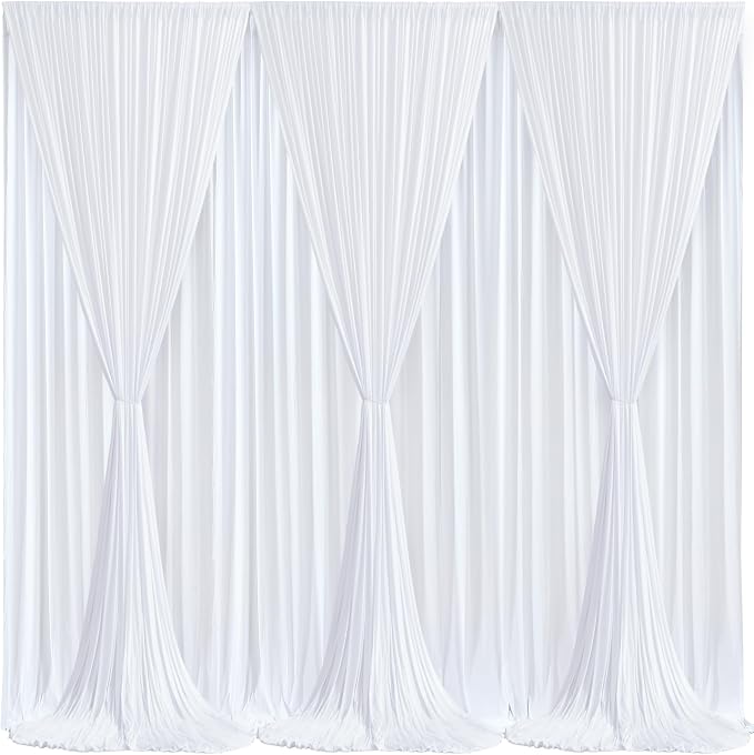 White Backdrop Curtains 6 Panels, 10 Feet Wrinkle-Free Polyester Photography Backdrop Drapes for Wedding Baby Shower Party Background Backdrop Stand- 24 X10FT (White)
