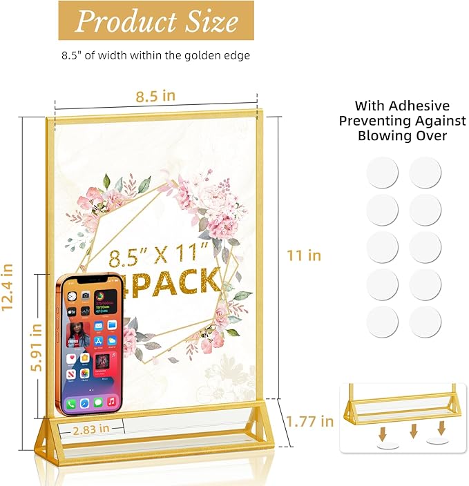 PPH-Sisy Acrylic Sign Holder 8.5X11 Clear Sign Holder,Double Sided Flyer Holder, Table Menu Holder Display Stand for Wedding Table Number (6pcs)