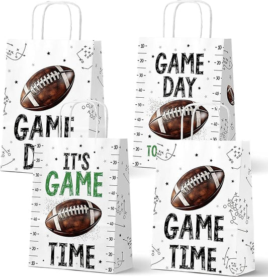 HaPiBiDesign Football Party Favor Bags, 24 Pack Football Goodie Bags with Handles, Football Gift Bags, Football Treat Bags for Kids Birthday Party, Football Theme Party Supplies