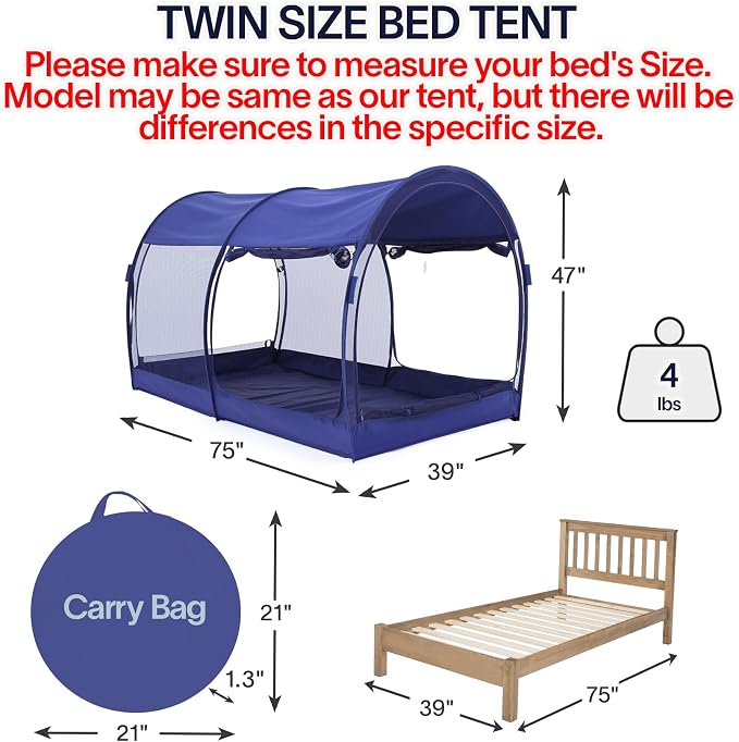 LEEDOR® Bed Tent Dream Tent Bed Canopy Shelter Cabin Sleeping Tent Indoor Pop Up Privacy Warm Breathable Mosquito Mesh Twin/Full/Queen for Kids and Adult (Mattress Not Included)