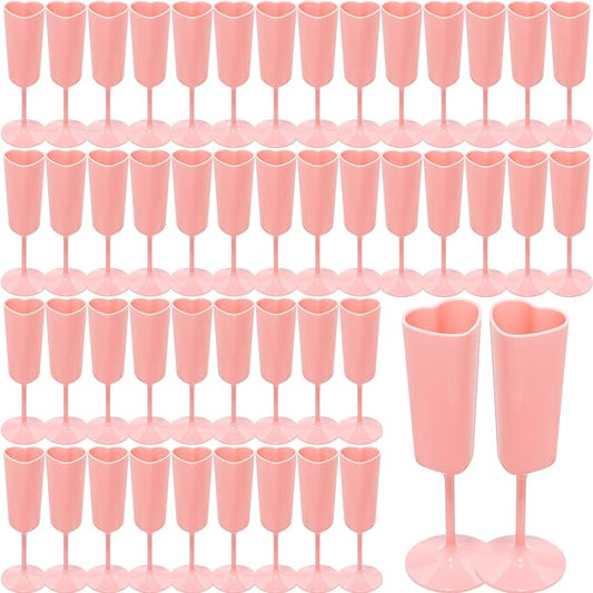 Valentines Day Heart Shaped Wine Glass 6 OZ Elegant Plastic Reusable Wedding Champagne Flutes Galentines Party Acrylic Wine Colored Cups Mimosa Cocktail Toasting Goblets for Bridal Fancy(Lightpink,48)